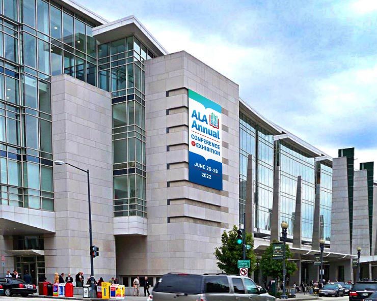 Exterior photo of Walter E. Washington Convention Center with Annual Conference banner